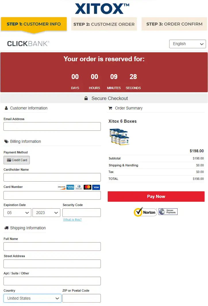 Xitox order page